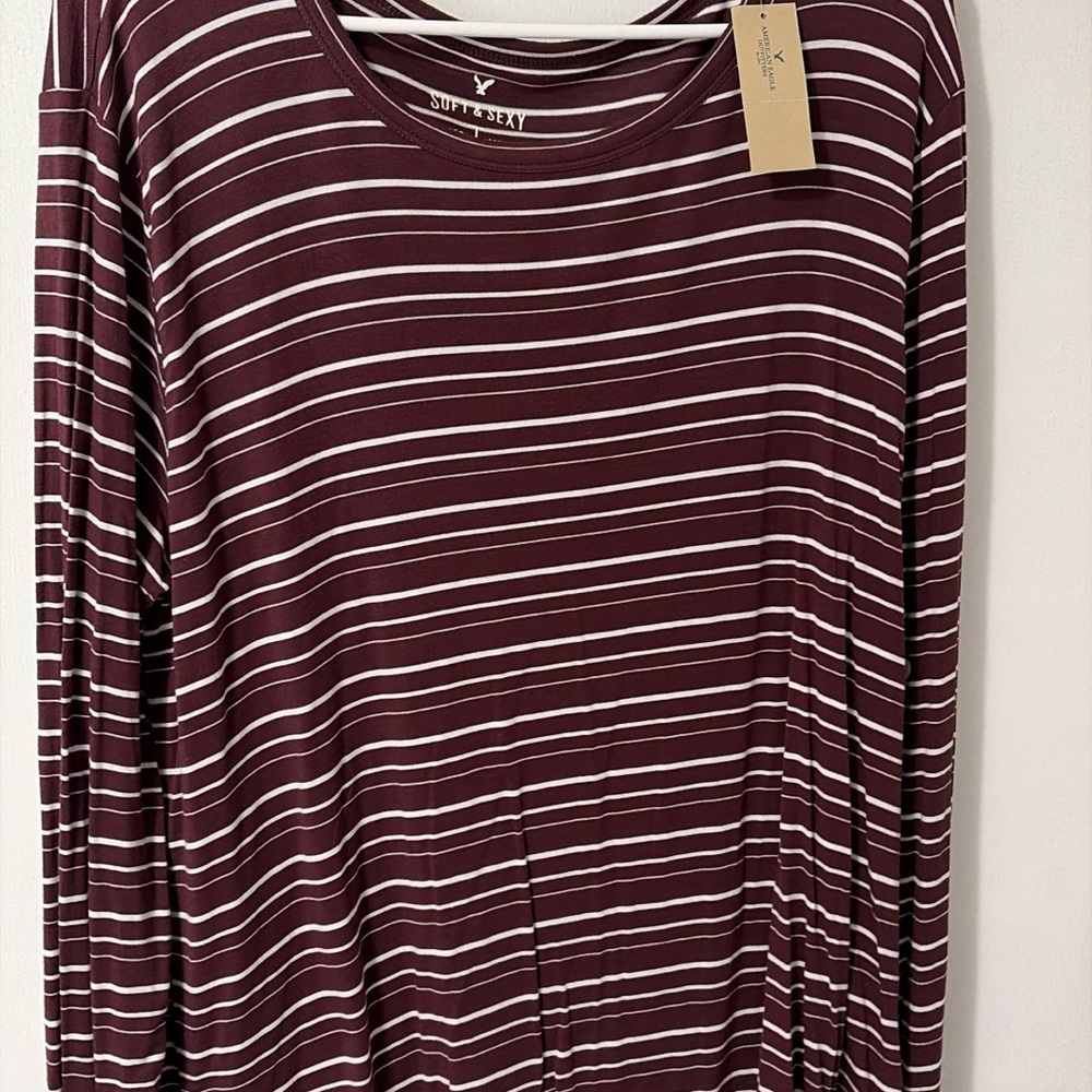 American Eagle Outfitters Burgundy Striped Long Sleeve Top